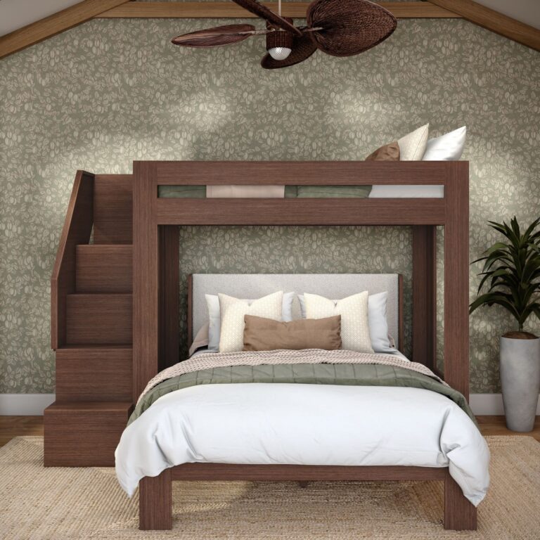Olympic Twin XL Over Queen L-Shaped Bunk Bed with Stairs – Embossed Brown 11 Olympic Twin XL Over Queen L-Shaped Bunk Bed with Stairs in Embossed Brown