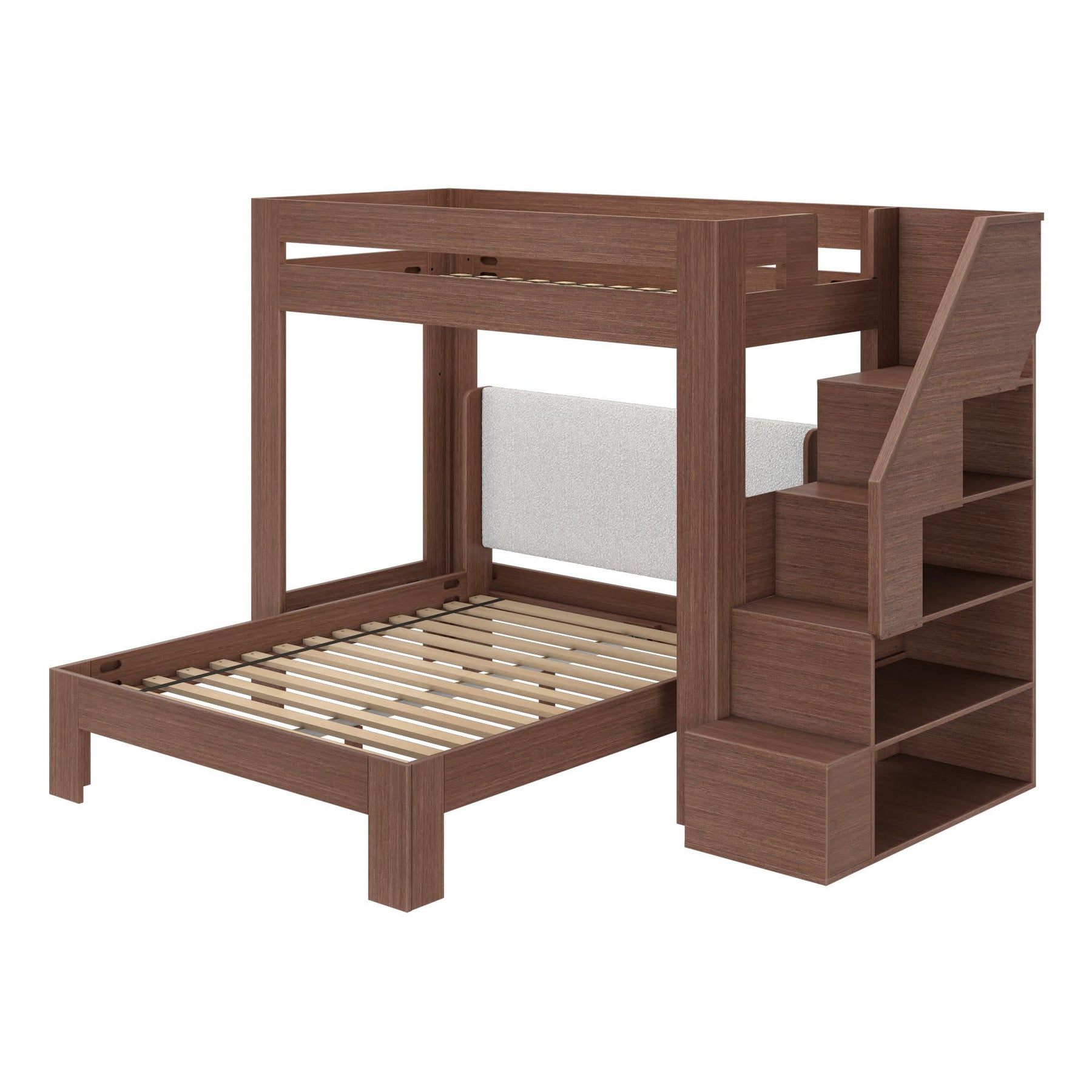 Olympic Twin XL Over Queen L-Shaped Bunk Bed with Stairs in Embossed Brown