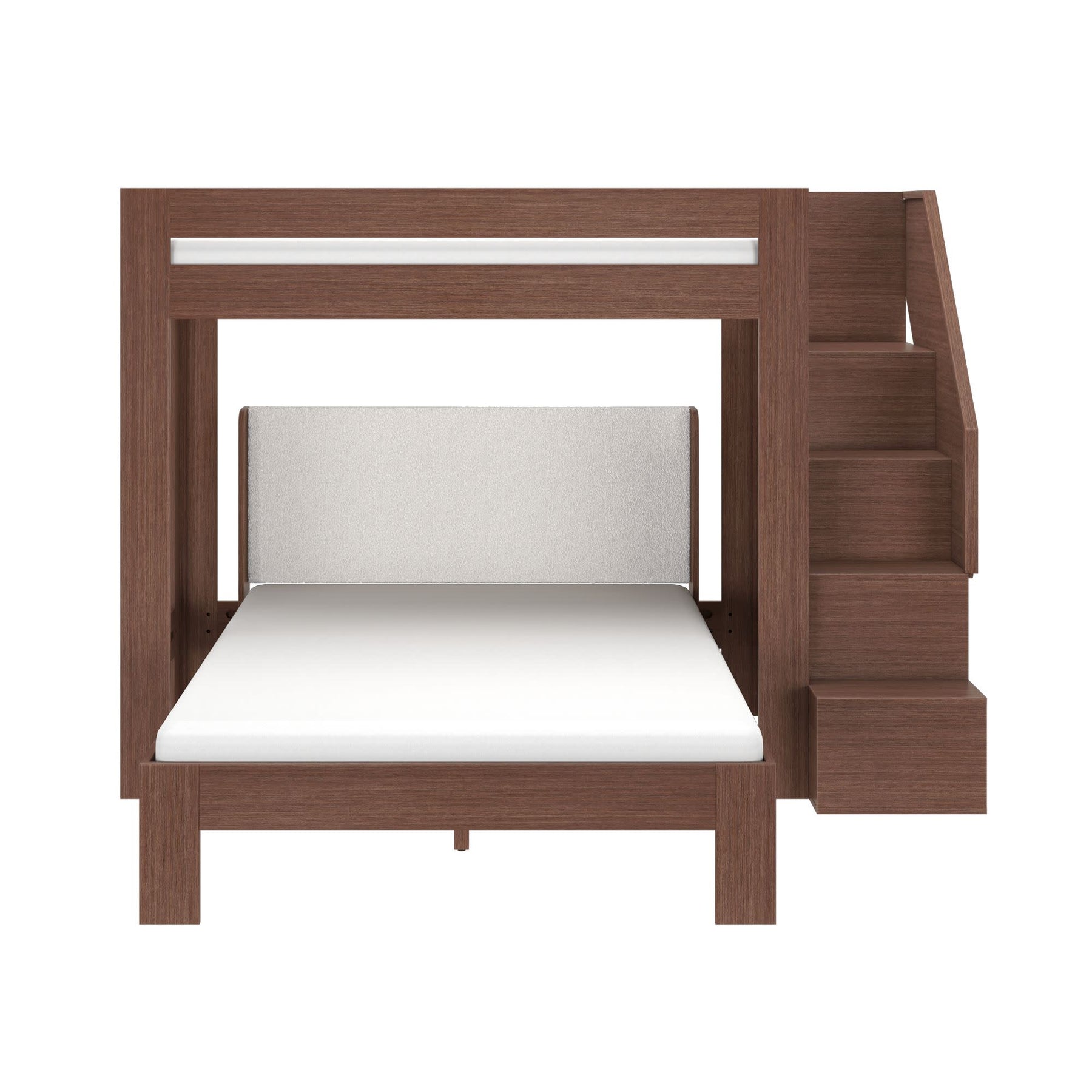 Olympic Twin XL Over Queen L-Shaped Bunk Bed with Stairs in Embossed Brown