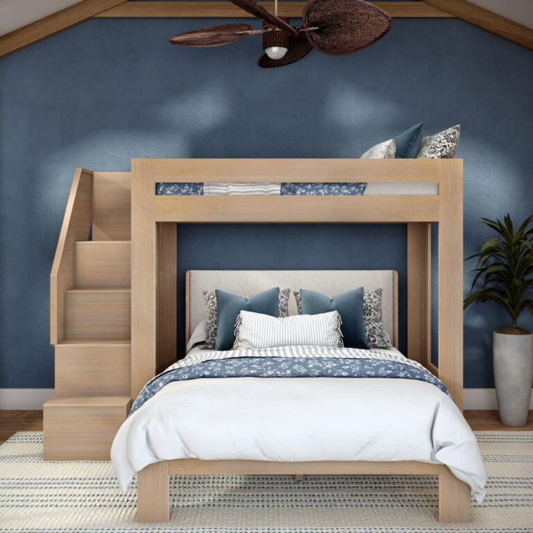 Olympic Twin XL Over Queen L-Shaped Bunk Bed with Stairs – Embossed Natural 20 Olympic Twin XL Over Queen L-Shaped Bunk Bed with Stairs in Embossed Natural