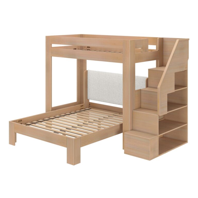 Olympic Twin XL Over Queen L-Shaped Bunk Bed with Stairs – Embossed Natural 21 Olympic Twin XL Over Queen L-Shaped Bunk Bed with Stairs in Embossed Natural