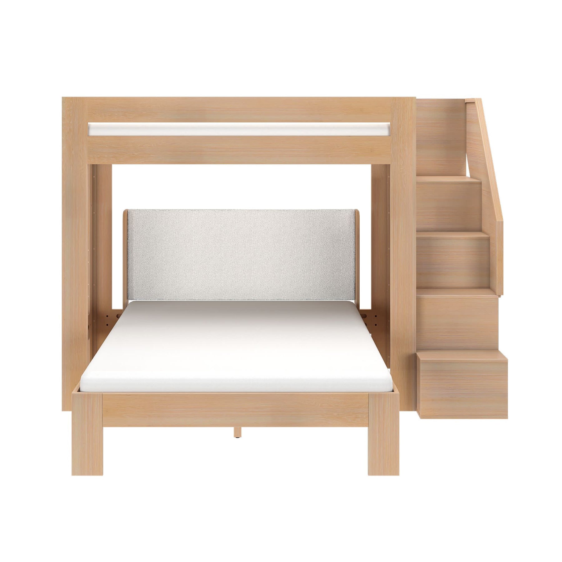 Olympic Twin XL Over Queen L-Shaped Bunk Bed with Stairs in Embossed Natural