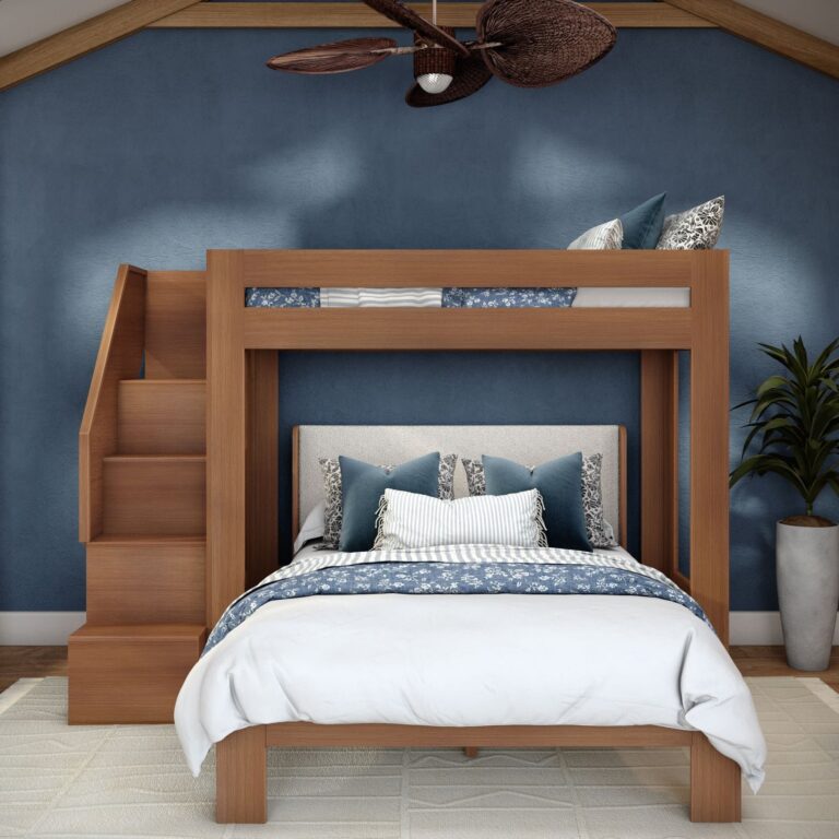 Olympic Twin XL Over Queen L-Shaped Bunk Bed with Stairs – Embossed Pecan 2 Olympic Twin XL Over Queen L-Shaped Bunk Bed with Stairs in Embossed Pecan