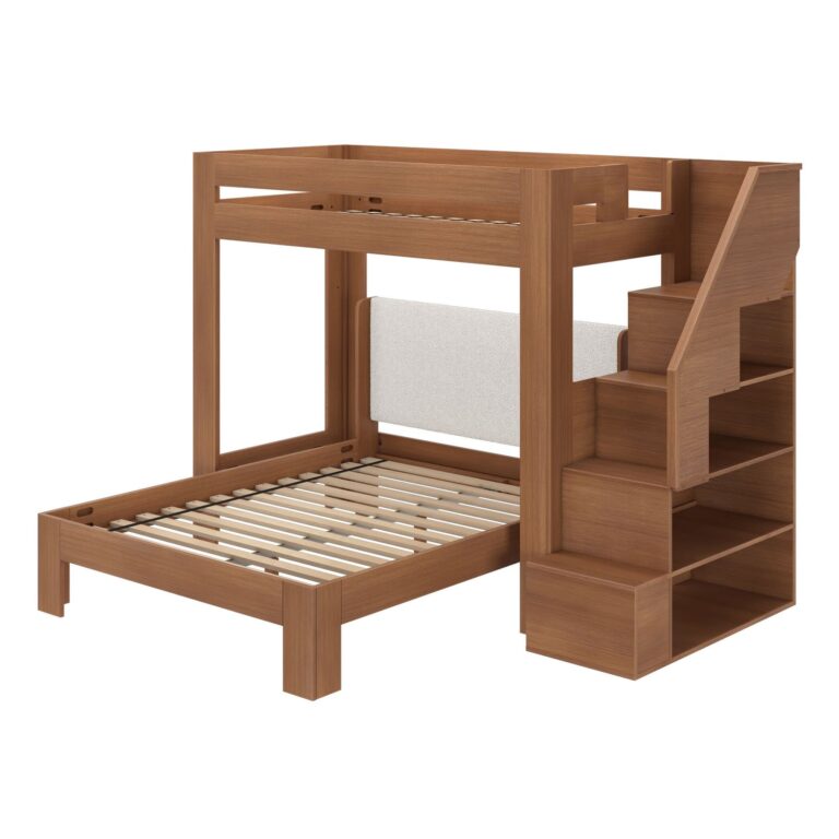 Olympic Twin XL Over Queen L-Shaped Bunk Bed with Stairs – Embossed Pecan 3 Olympic Twin XL Over Queen L-Shaped Bunk Bed with Stairs in Embossed Pecan