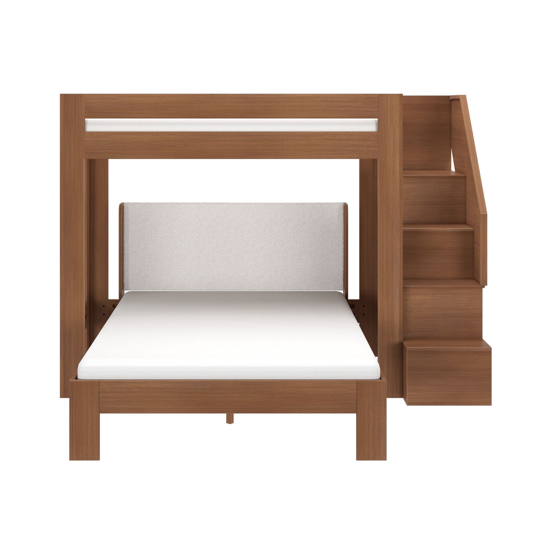 Olympic Twin XL Over Queen L-Shaped Bunk Bed with Stairs in Embossed Pecan