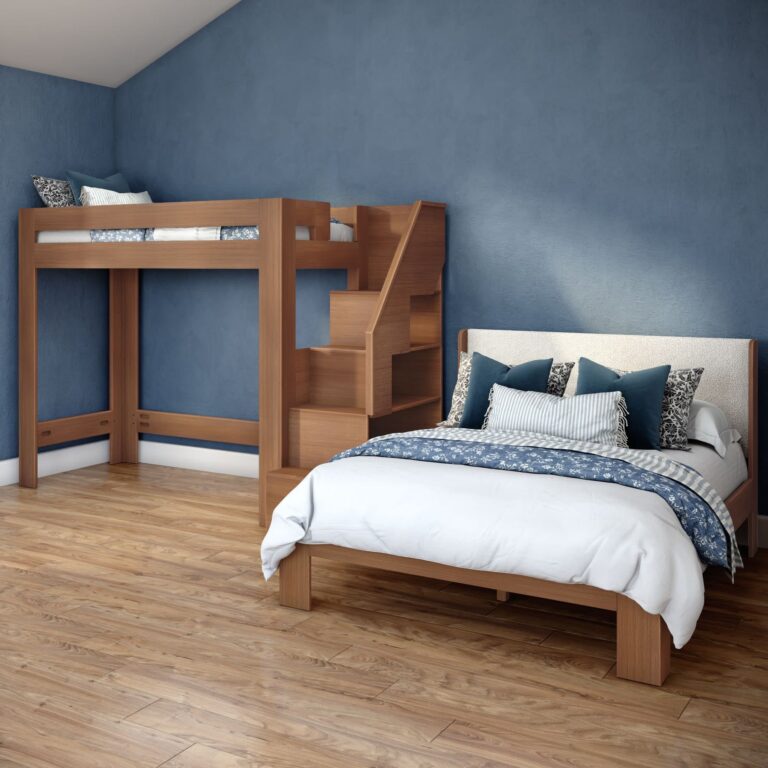 Olympic Twin XL Over Queen L-Shaped Bunk Bed with Stairs – Embossed Pecan 8 Olympic Twin XL Over Queen L-Shaped Bunk Bed with Stairs in Embossed Pecan