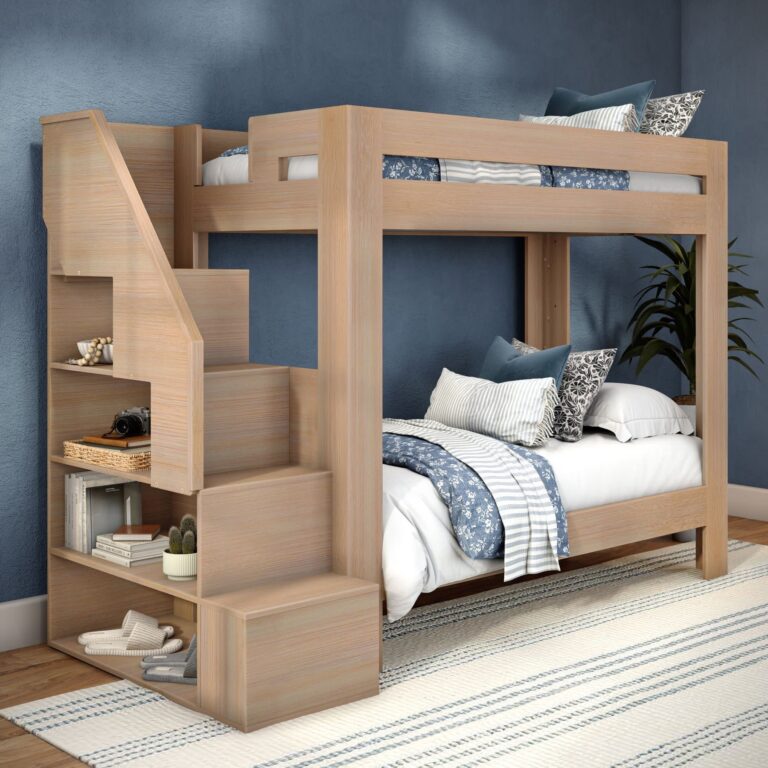 Olympic Twin XL Over Twin XL Bunk Bed with Stairs – Embossed Natural 19 Olympic Twin XL Over Twin XL Bunk Bed with Stairs in Embossed Natural