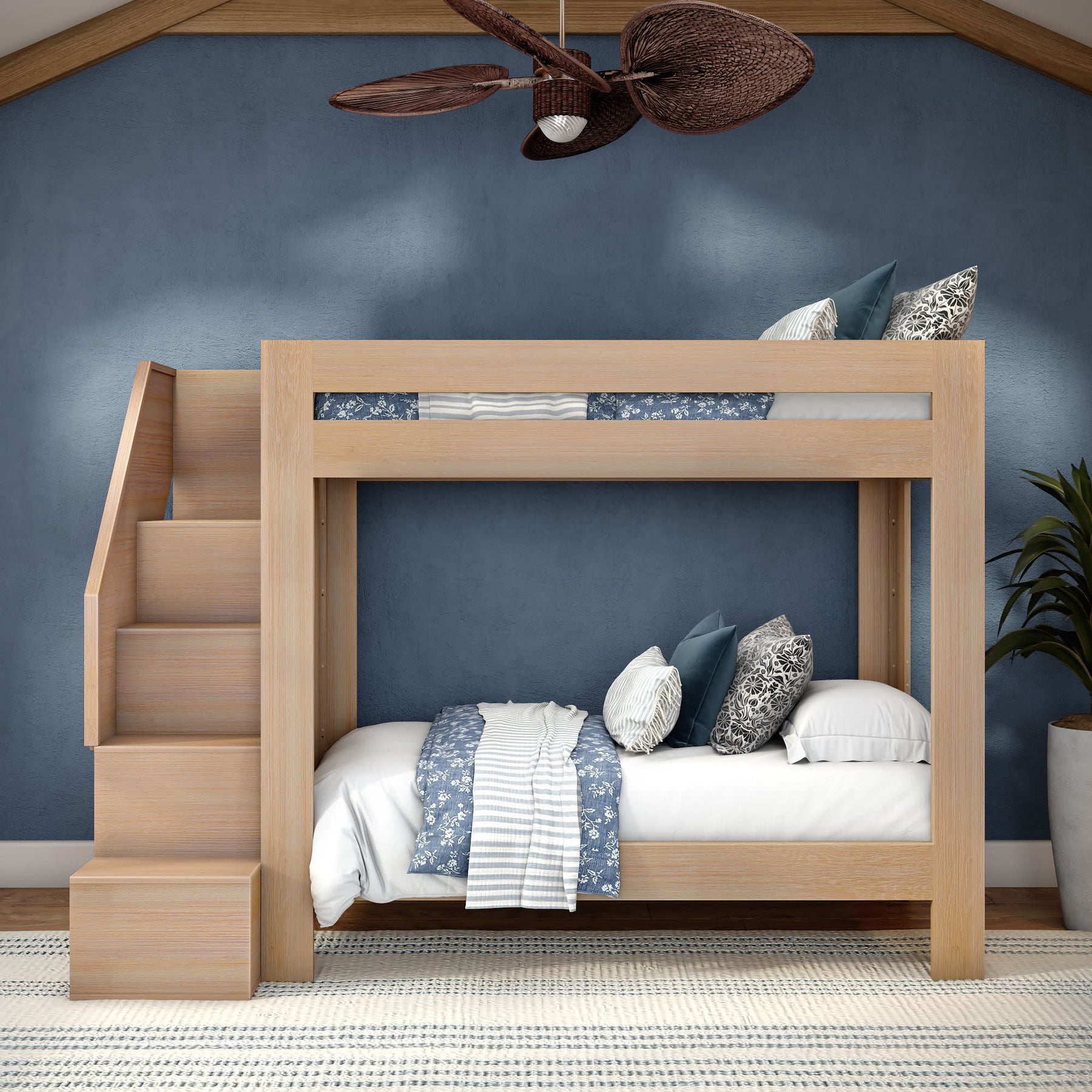 Olympic Twin XL Over Twin XL Bunk Bed with Stairs in Embossed Natural