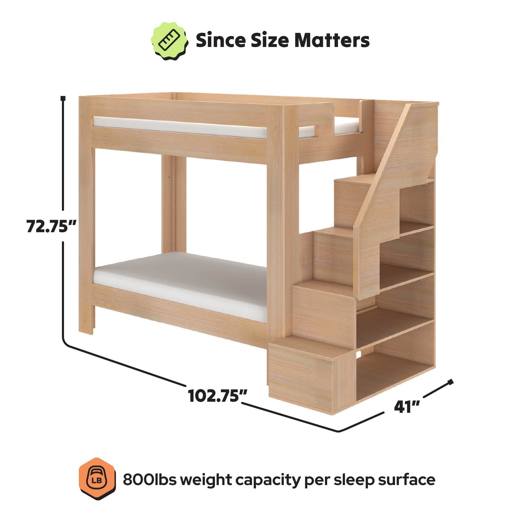 Olympic Twin XL Over Twin XL Bunk Bed with Stairs in Embossed Natural