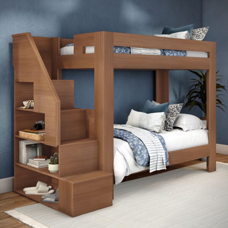 Olympic Twin XL Over Twin XL Bunk Bed with Stairs – Embossed Pecan 1 Olympic Twin XL Over Twin XL Bunk Bed with Stairs in Embossed Pecan