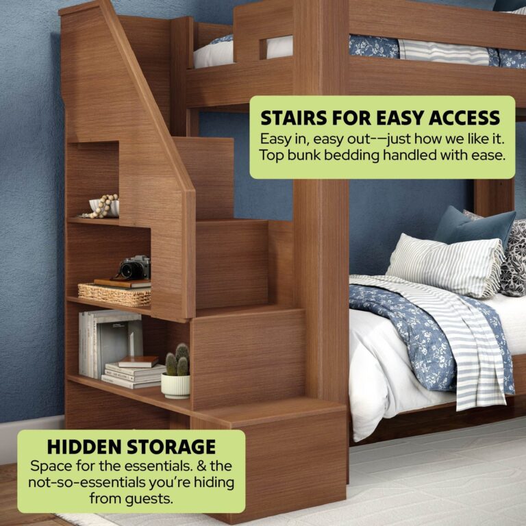 Olympic Twin XL Over Twin XL Bunk Bed with Stairs – Embossed Pecan 6 Olympic Twin XL Over Twin XL Bunk Bed with Stairs in Embossed Pecan