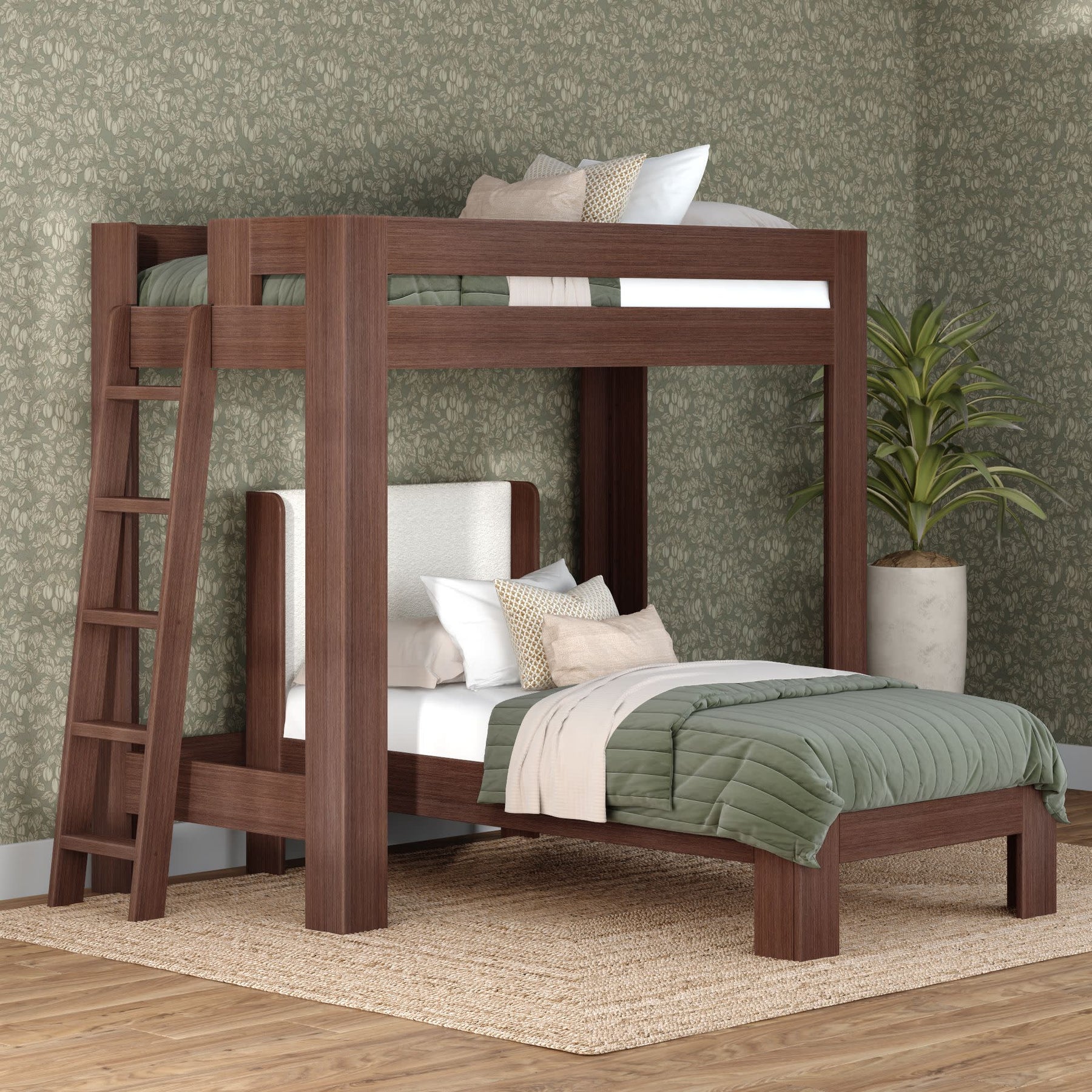 Olympic Twin XL Over Twin XL L-Shaped Bunk Bed in Embossed Brown