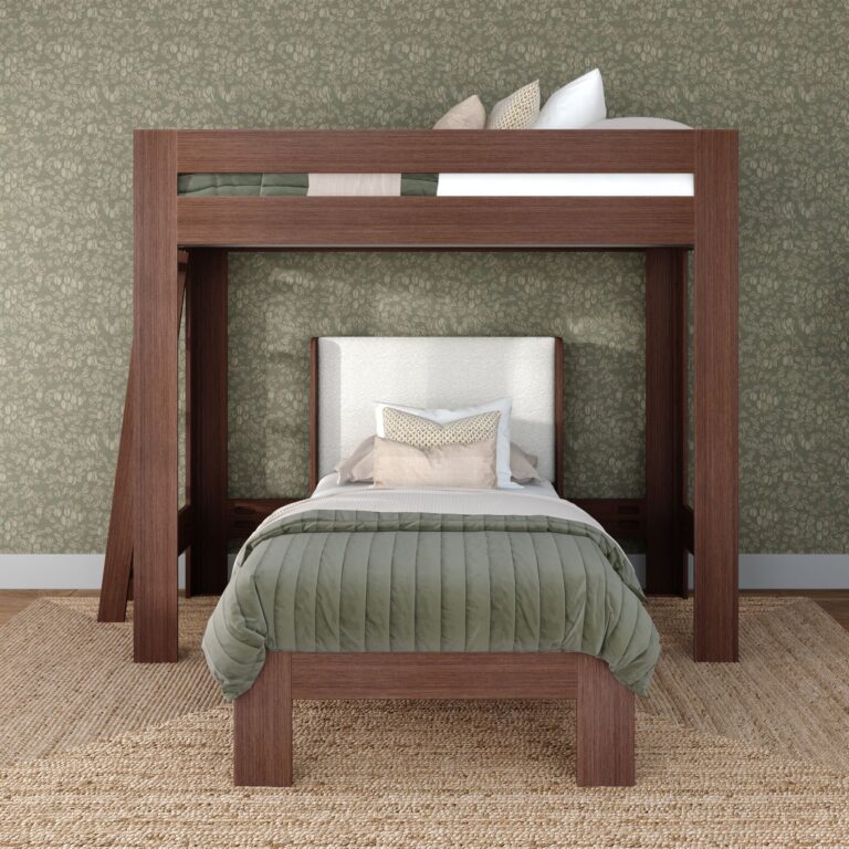 Olympic Twin XL Over Twin XL L-Shaped Bunk Bed – Embossed Brown 12 Olympic Twin XL Over Twin XL L-Shaped Bunk Bed in Embossed Brown