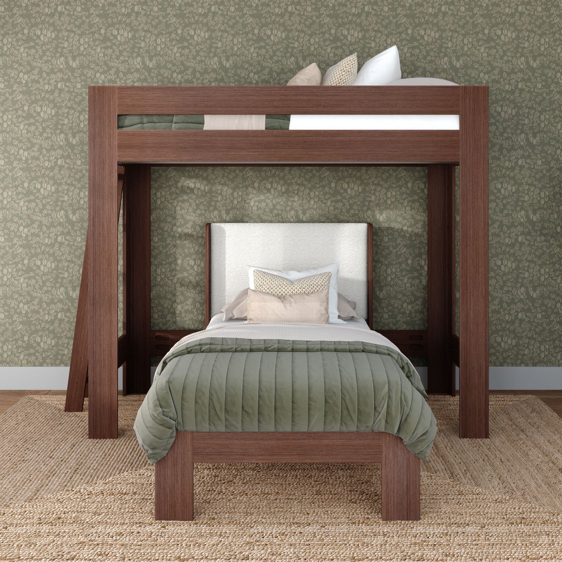 Olympic Twin XL Over Twin XL L-Shaped Bunk Bed in Embossed Brown