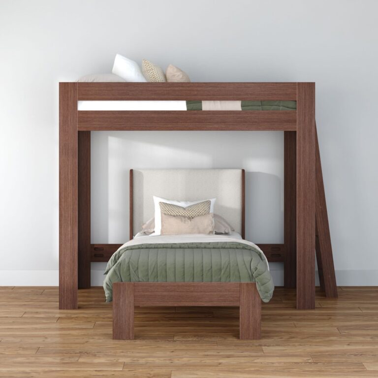 Olympic Twin XL Over Twin XL L-Shaped Bunk Bed – Embossed Brown 18 Olympic Twin XL Over Twin XL L-Shaped Bunk Bed in Embossed Brown