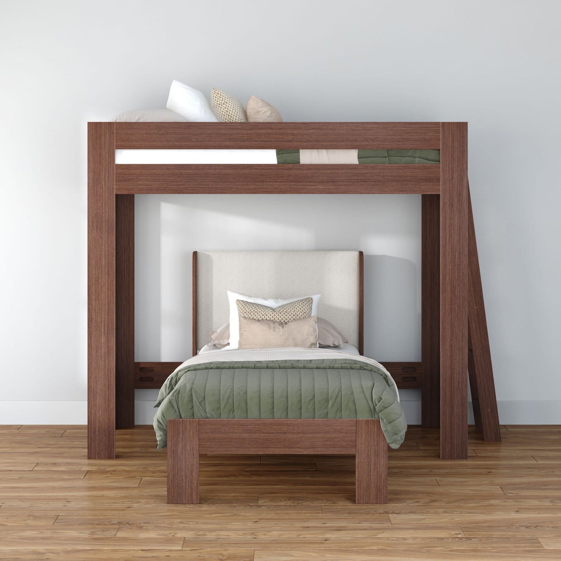 Olympic Twin XL Over Twin XL L-Shaped Bunk Bed in Embossed Brown