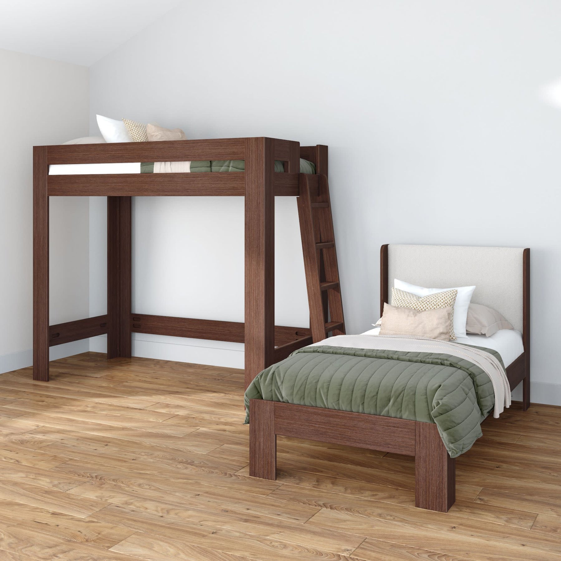 Olympic Twin XL Over Twin XL L-Shaped Bunk Bed in Embossed Brown