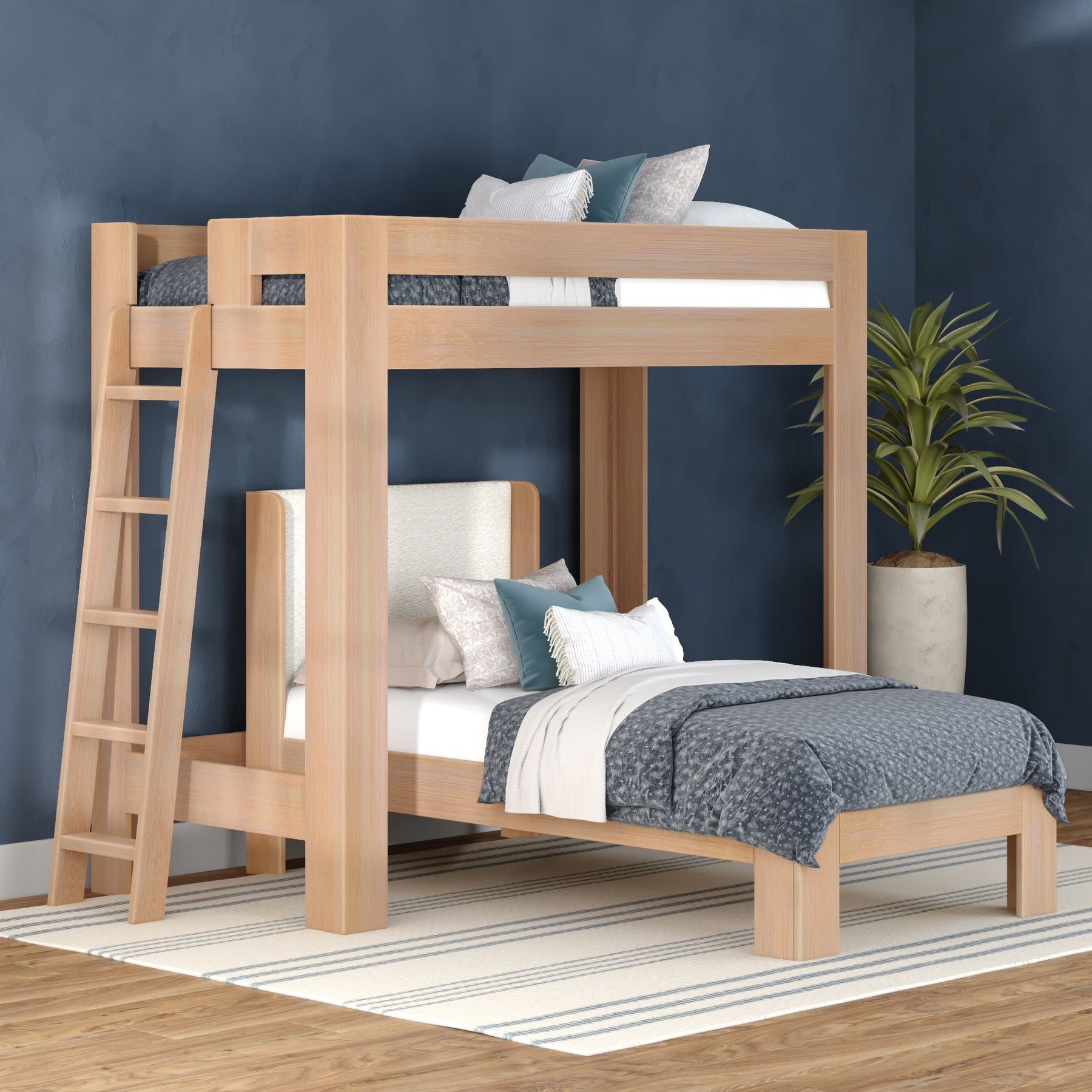 Olympic Twin XL Over Twin XL L-Shaped Bunk Bed in Embossed Natural