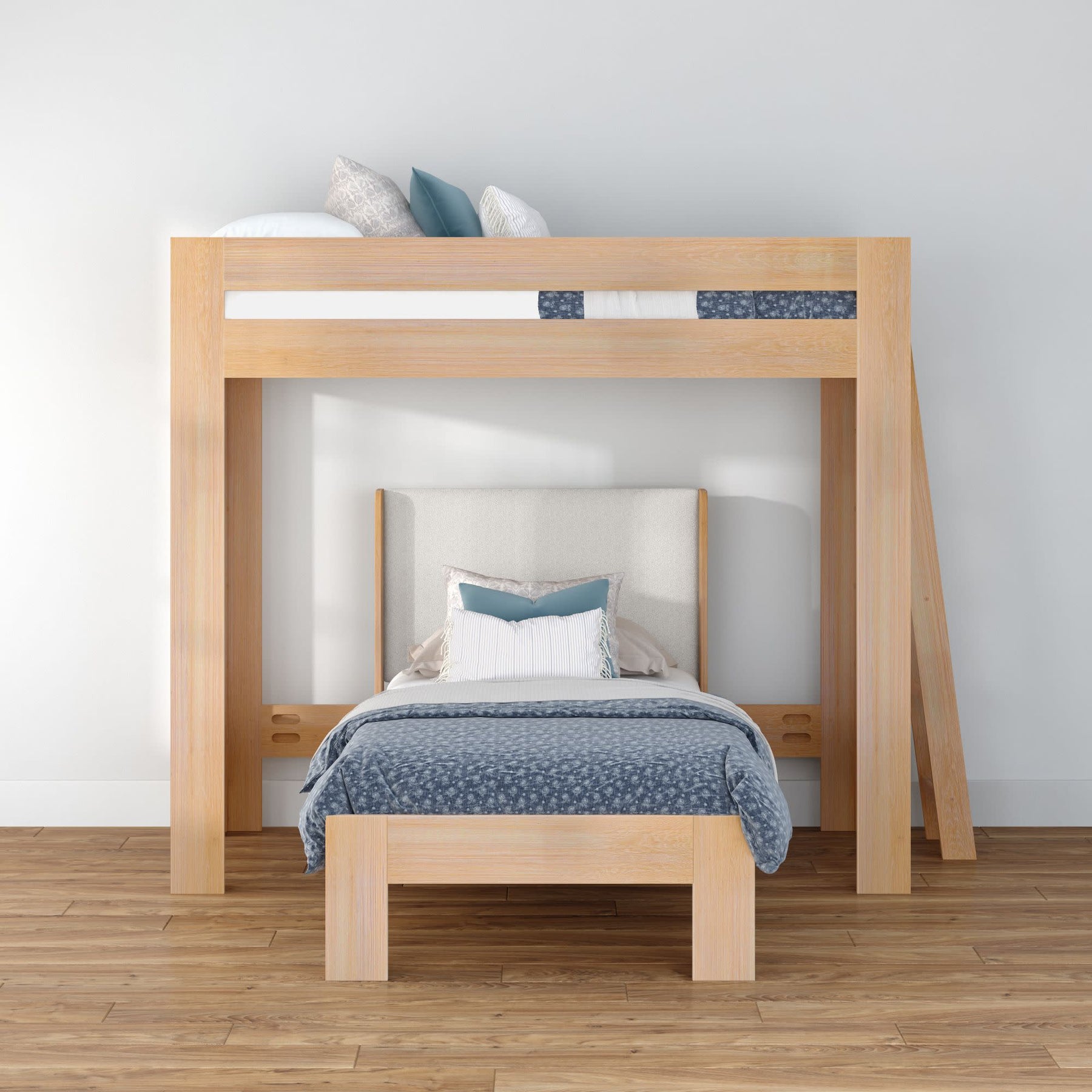 Olympic Twin XL Over Twin XL L-Shaped Bunk Bed in Embossed Natural