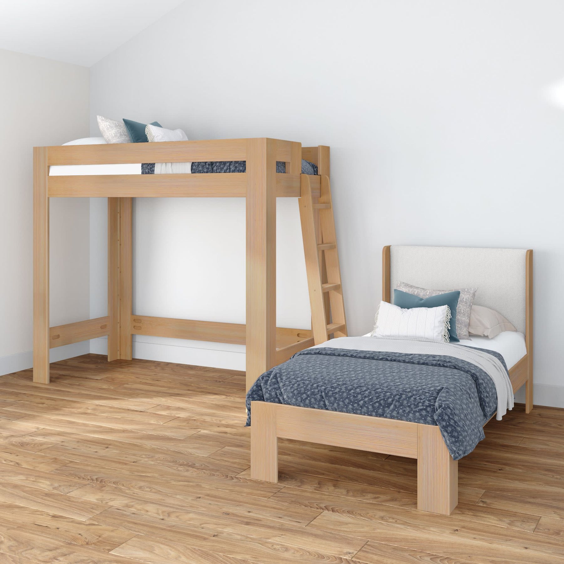 Olympic Twin XL Over Twin XL L-Shaped Bunk Bed in Embossed Natural
