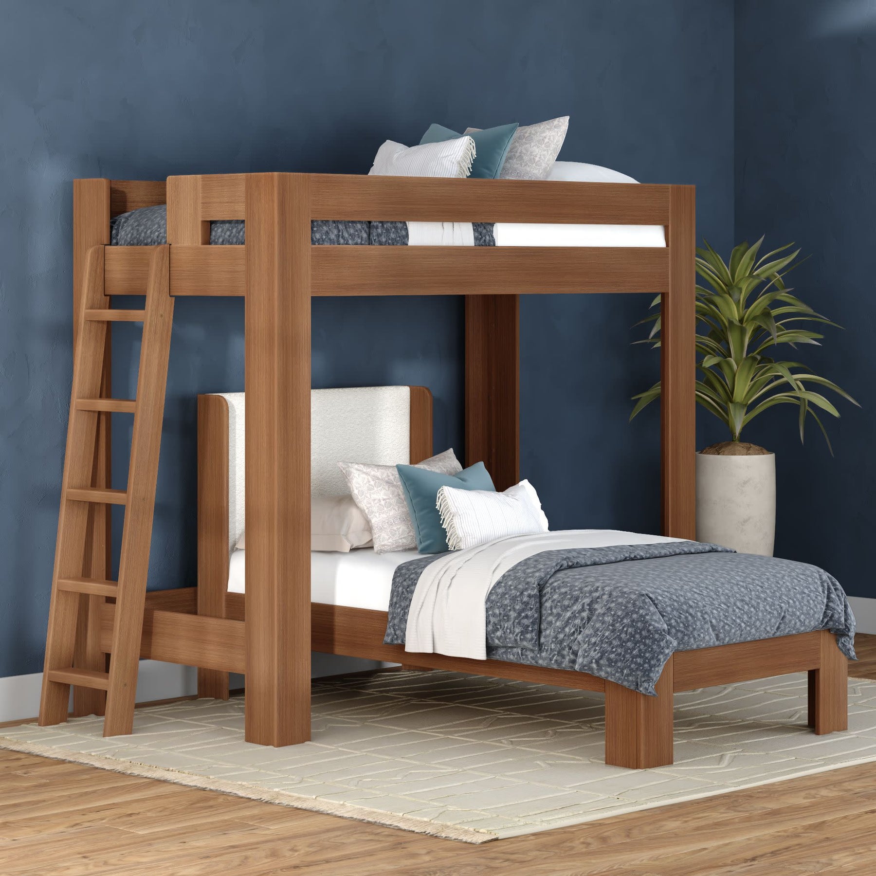 Olympic Twin XL Over Twin XL L-Shaped Bunk Bed in Embossed Pecan