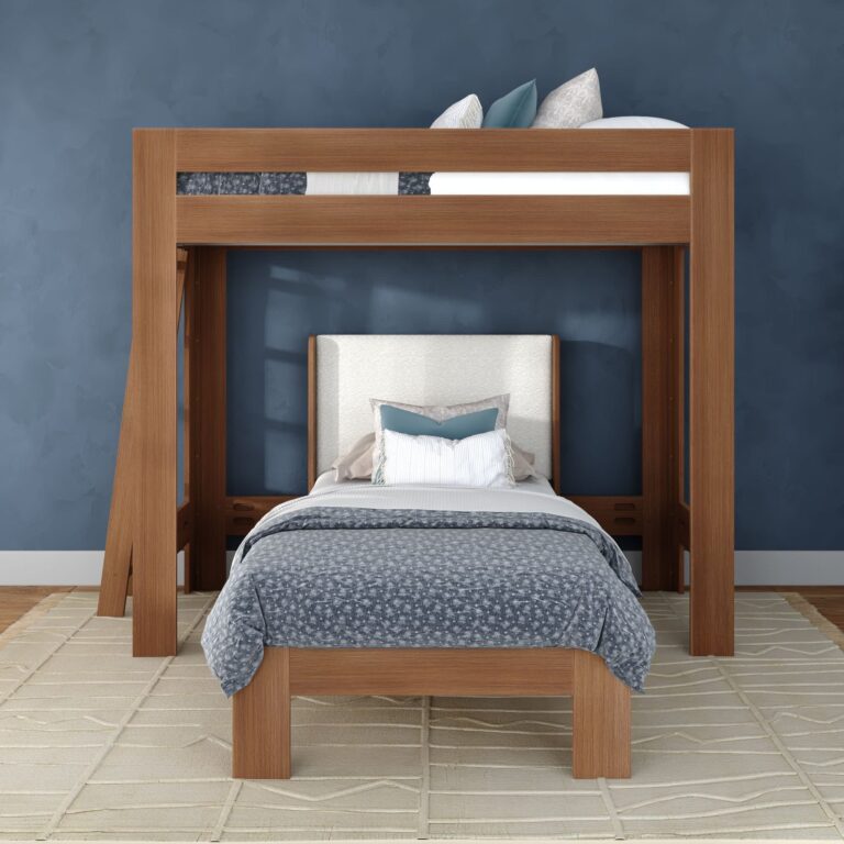 Olympic Twin XL Over Twin XL L-Shaped Bunk Bed – Embossed Pecan 2 Olympic Twin XL Over Twin XL L-Shaped Bunk Bed in Embossed Pecan
