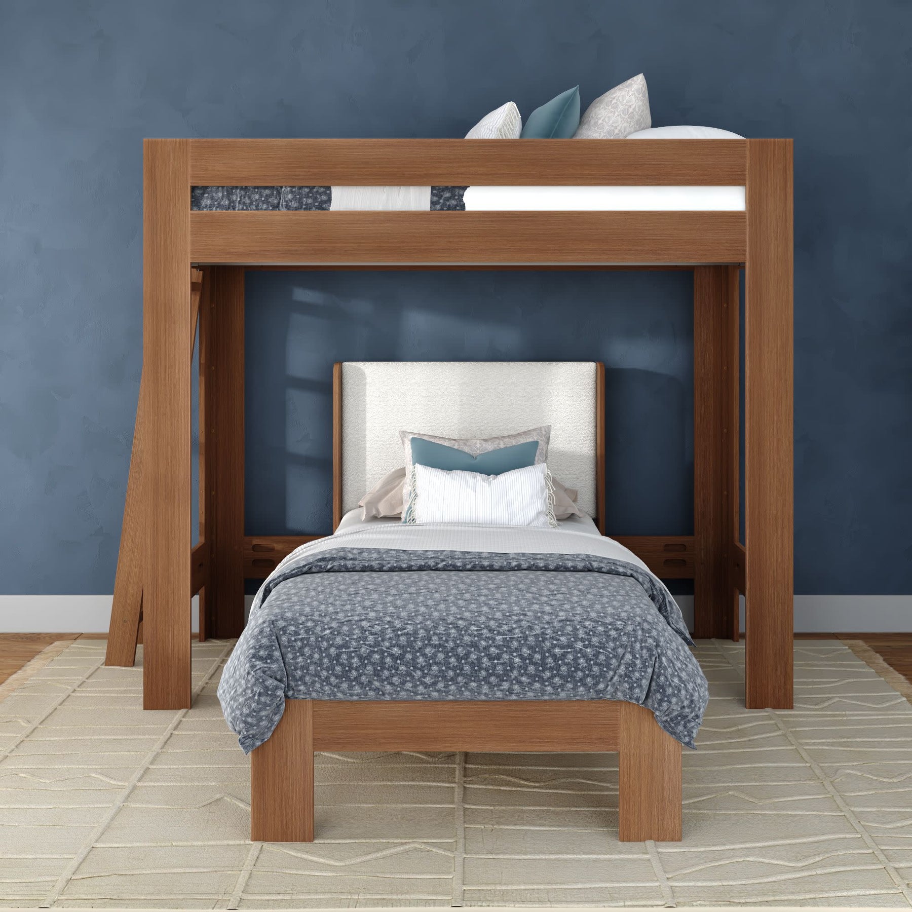 Olympic Twin XL Over Twin XL L-Shaped Bunk Bed in Embossed Pecan