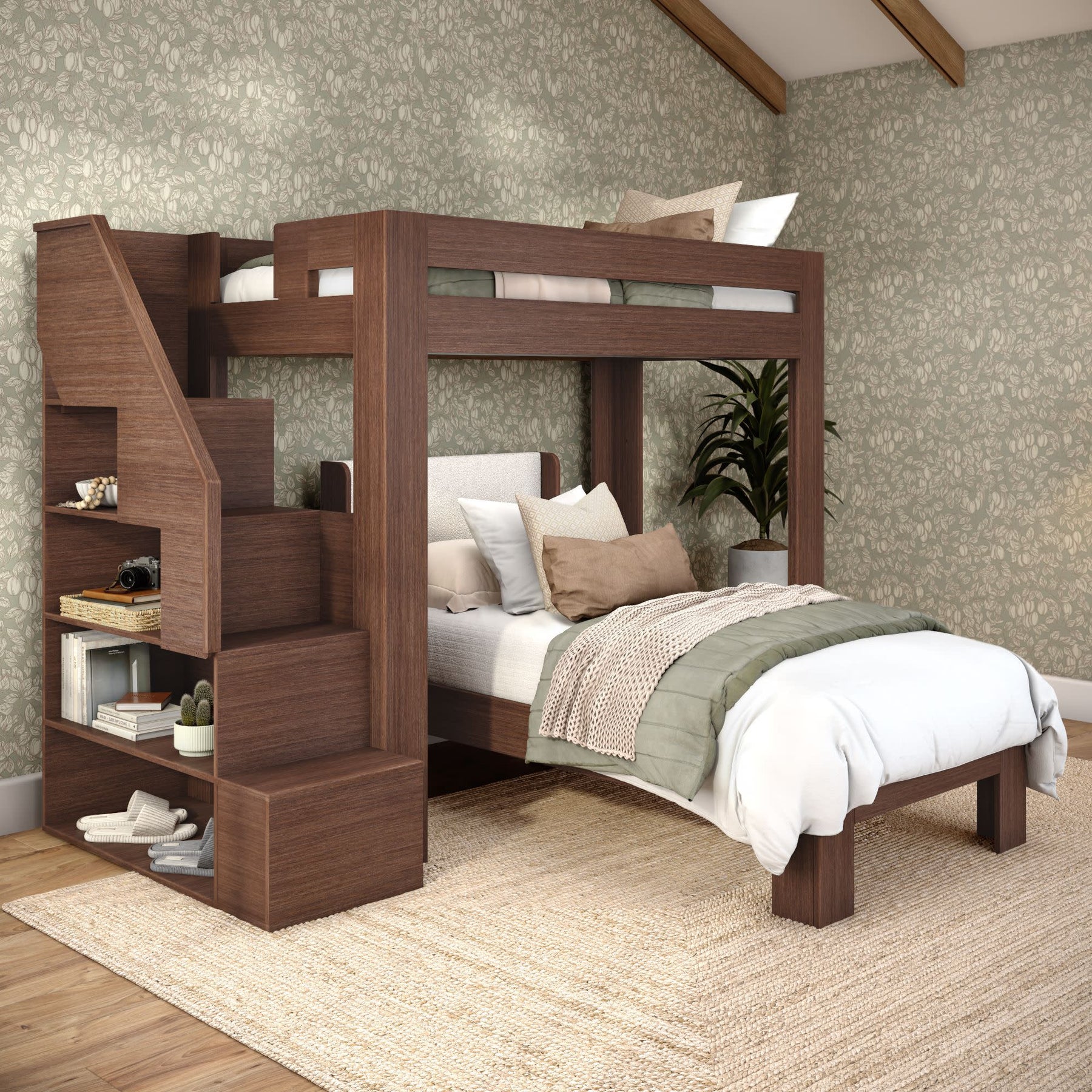 Olympic Twin XL Over Twin XL L-Shaped Bunk Bed with Stairs – Embossed Brown 10 Olympic Twin XL Over Twin XL L-Shaped Bunk Bed with Stairs in Embossed Brown
