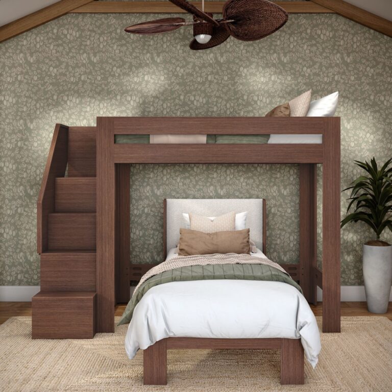 Olympic Twin XL Over Twin XL L-Shaped Bunk Bed with Stairs – Embossed Brown 11 Olympic Twin XL Over Twin XL L-Shaped Bunk Bed with Stairs in Embossed Brown