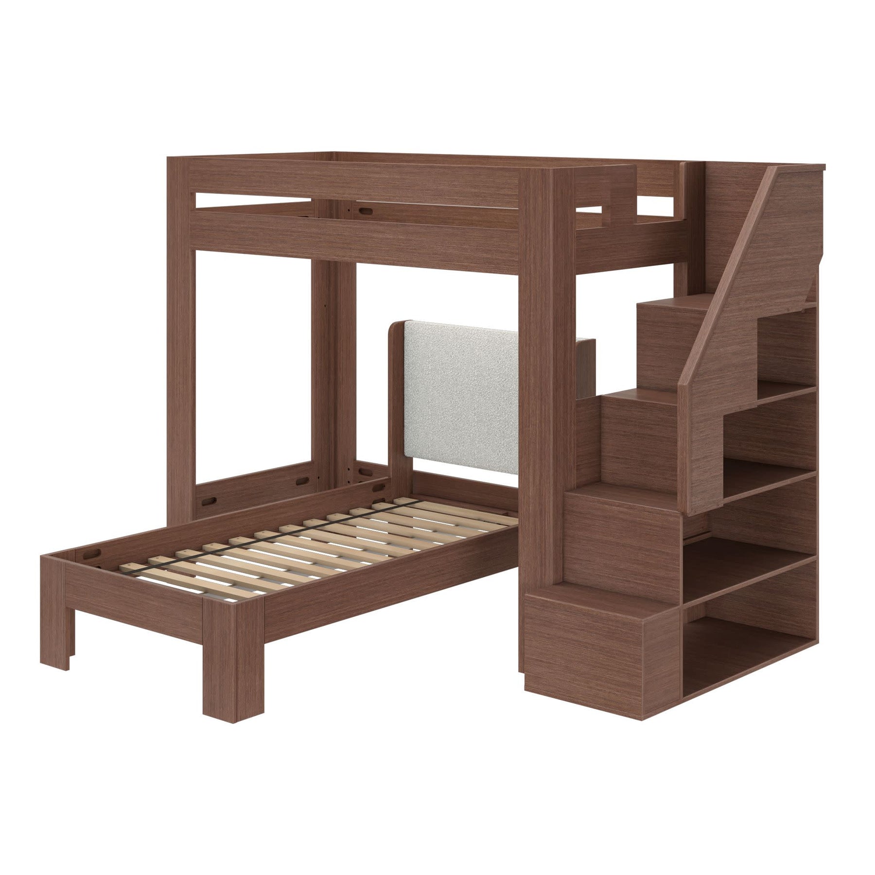 Olympic Twin XL Over Twin XL L-Shaped Bunk Bed with Stairs – Embossed Brown 12 Olympic Twin XL Over Twin XL L-Shaped Bunk Bed with Stairs in Embossed Brown