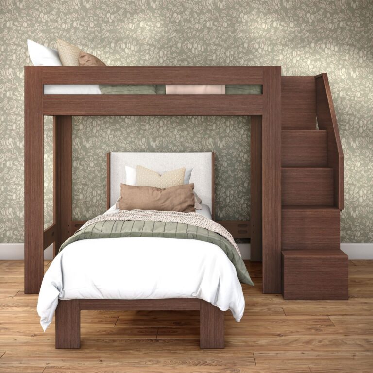 Olympic Twin XL Over Twin XL L-Shaped Bunk Bed with Stairs – Embossed Brown 16 Olympic Twin XL Over Twin XL L-Shaped Bunk Bed with Stairs in Embossed Brown