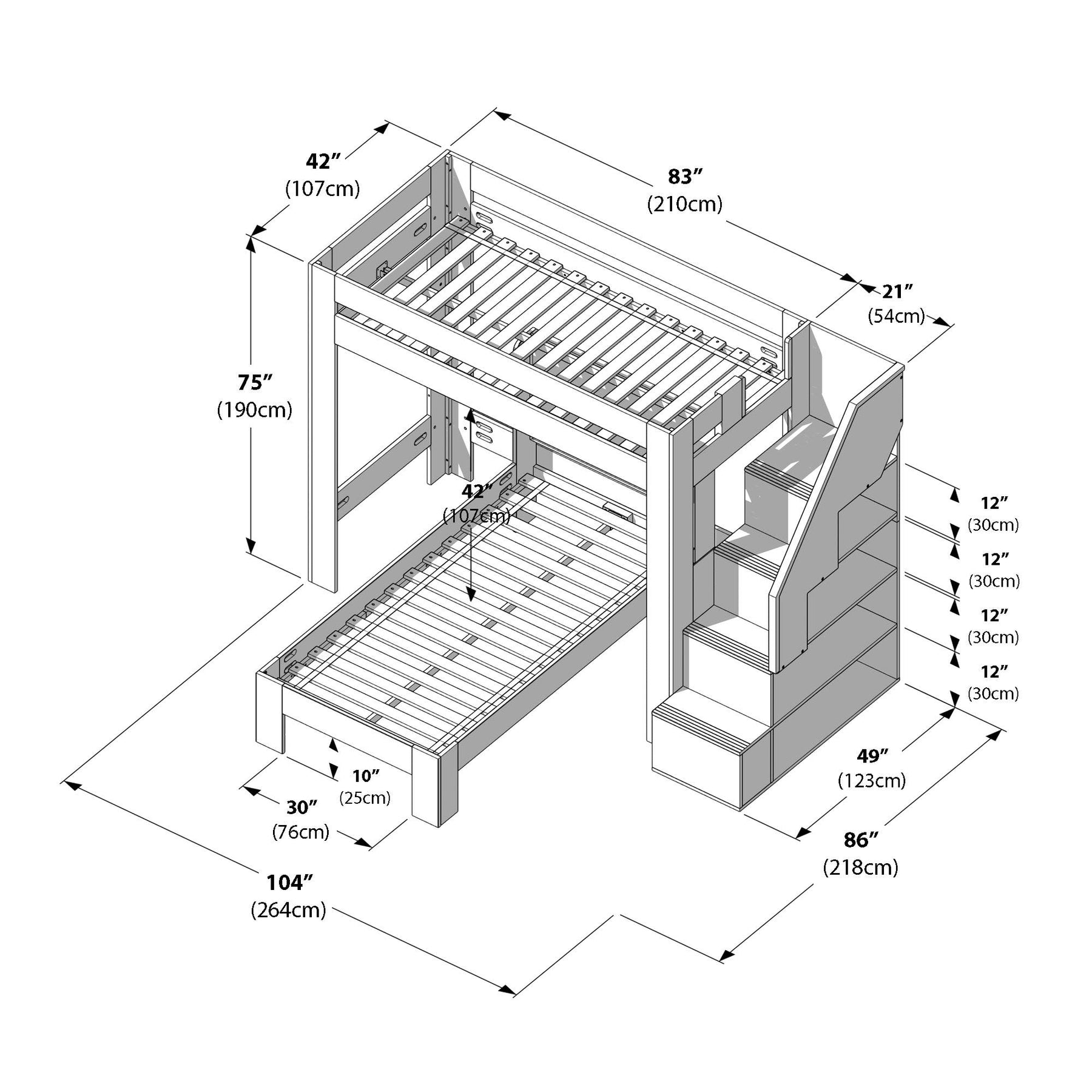 Olympic Twin XL Over Twin XL L-Shaped Bunk Bed with Stairs – Embossed Brown 18 Olympic Twin XL Over Twin XL L-Shaped Bunk Bed with Stairs in Embossed Brown