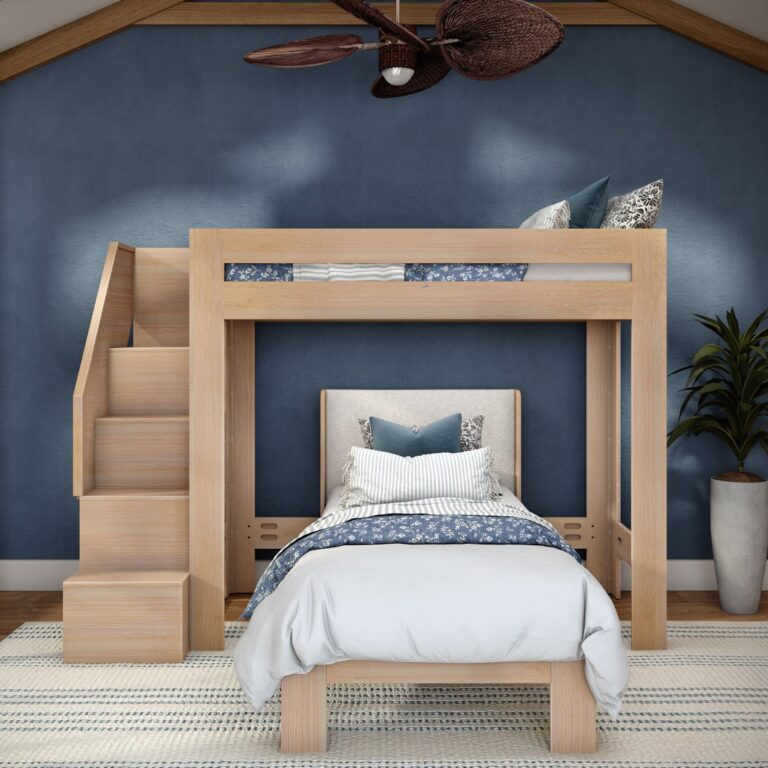 Olympic Twin XL Over Twin XL L-Shaped Bunk Bed with Stairs – Embossed Natural 20 Olympic Twin XL Over Twin XL L-Shaped Bunk Bed with Stairs in Embossed Natural