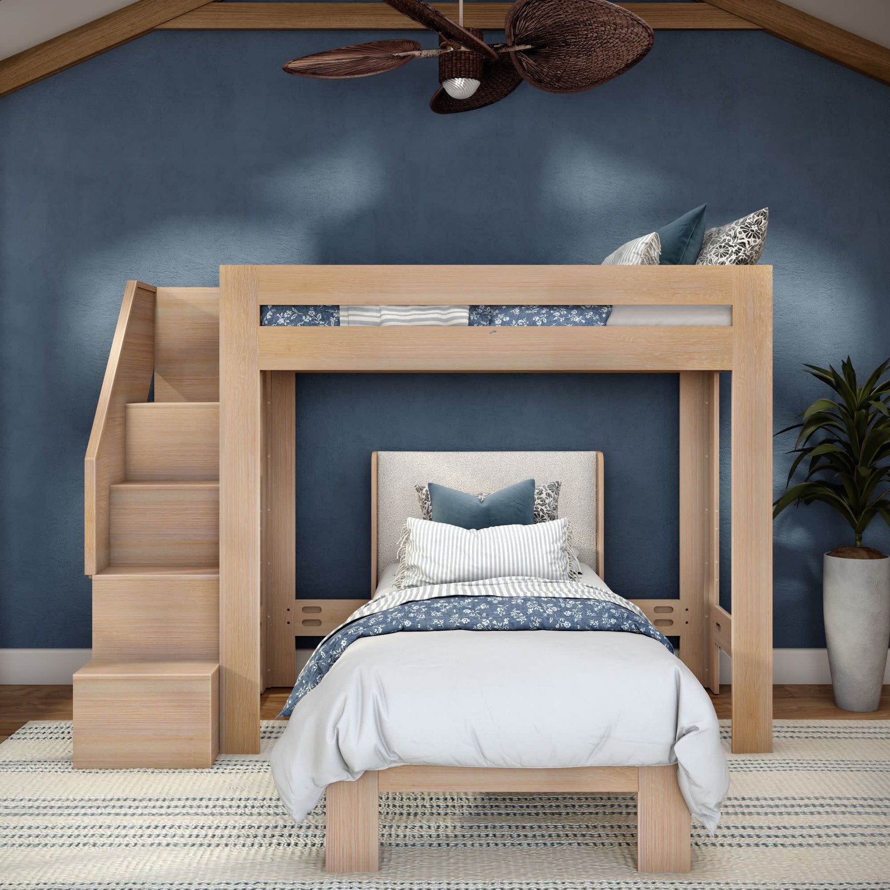 Olympic Twin XL Over Twin XL L-Shaped Bunk Bed with Stairs – Embossed Natural 20 Olympic Twin XL Over Twin XL L-Shaped Bunk Bed with Stairs in Embossed Natural