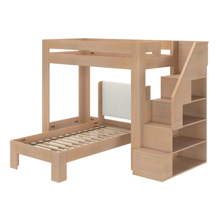 Olympic Twin XL Over Twin XL L-Shaped Bunk Bed with Stairs – Embossed Natural 21 Olympic Twin XL Over Twin XL L-Shaped Bunk Bed with Stairs in Embossed Natural