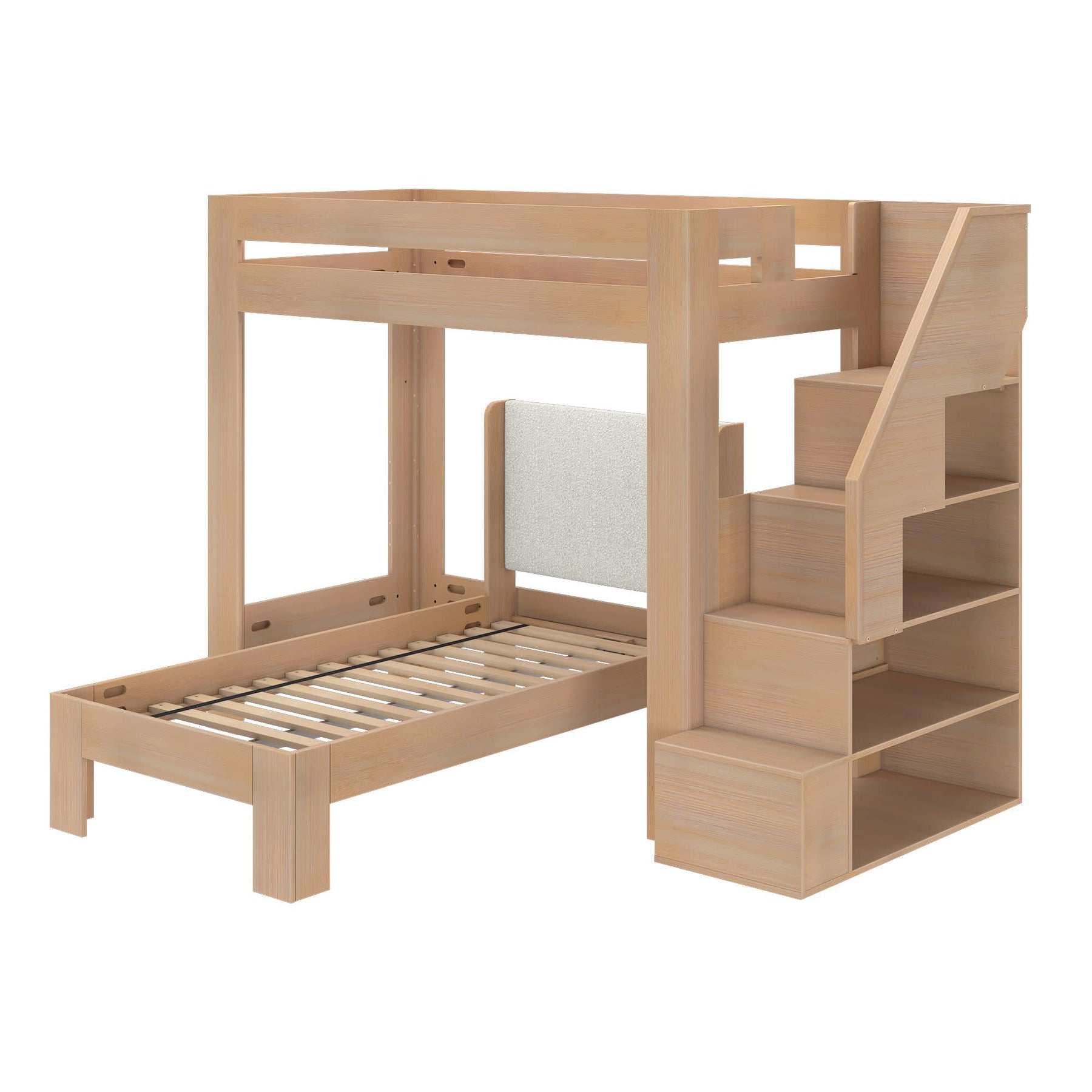 Olympic Twin XL Over Twin XL L-Shaped Bunk Bed with Stairs – Embossed Natural 21 Olympic Twin XL Over Twin XL L-Shaped Bunk Bed with Stairs in Embossed Natural