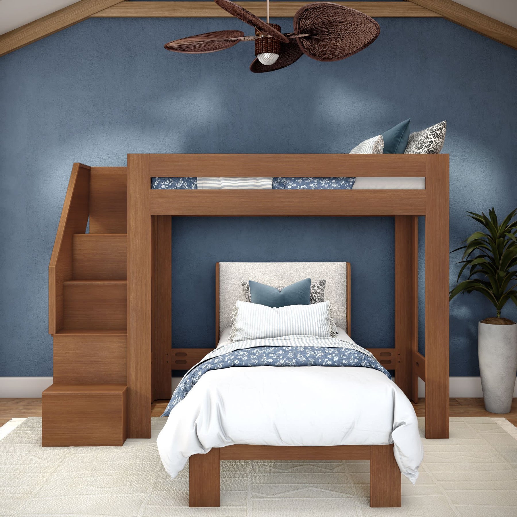 Olympic Twin XL Over Twin XL L-Shaped Bunk Bed with Stairs – Embossed Pecan 2 Olympic Twin XL Over Twin XL L-Shaped Bunk Bed with Stairs in Embossed Pecan