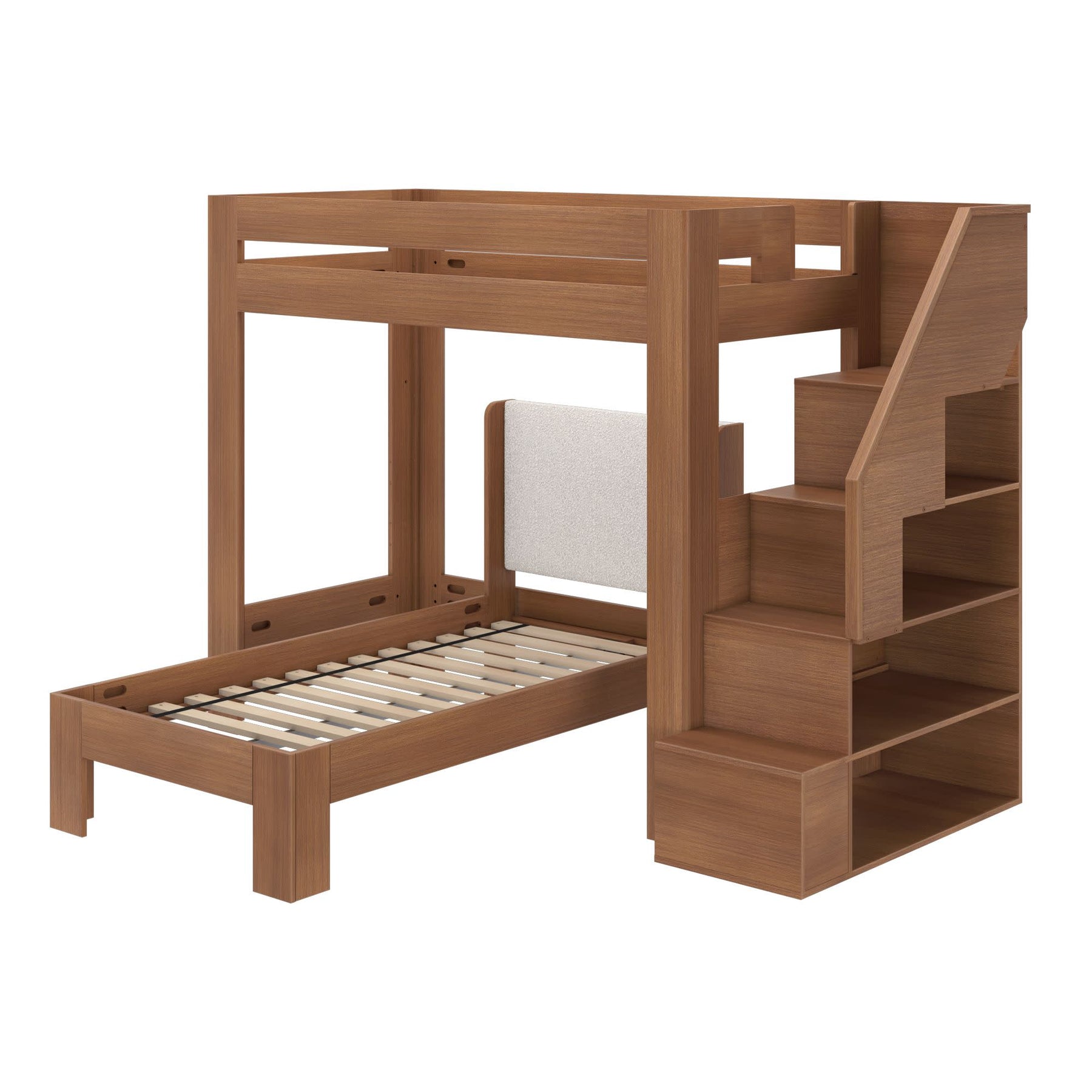 Olympic Twin XL Over Twin XL L-Shaped Bunk Bed with Stairs – Embossed Pecan 3 Olympic Twin XL Over Twin XL L-Shaped Bunk Bed with Stairs in Embossed Pecan
