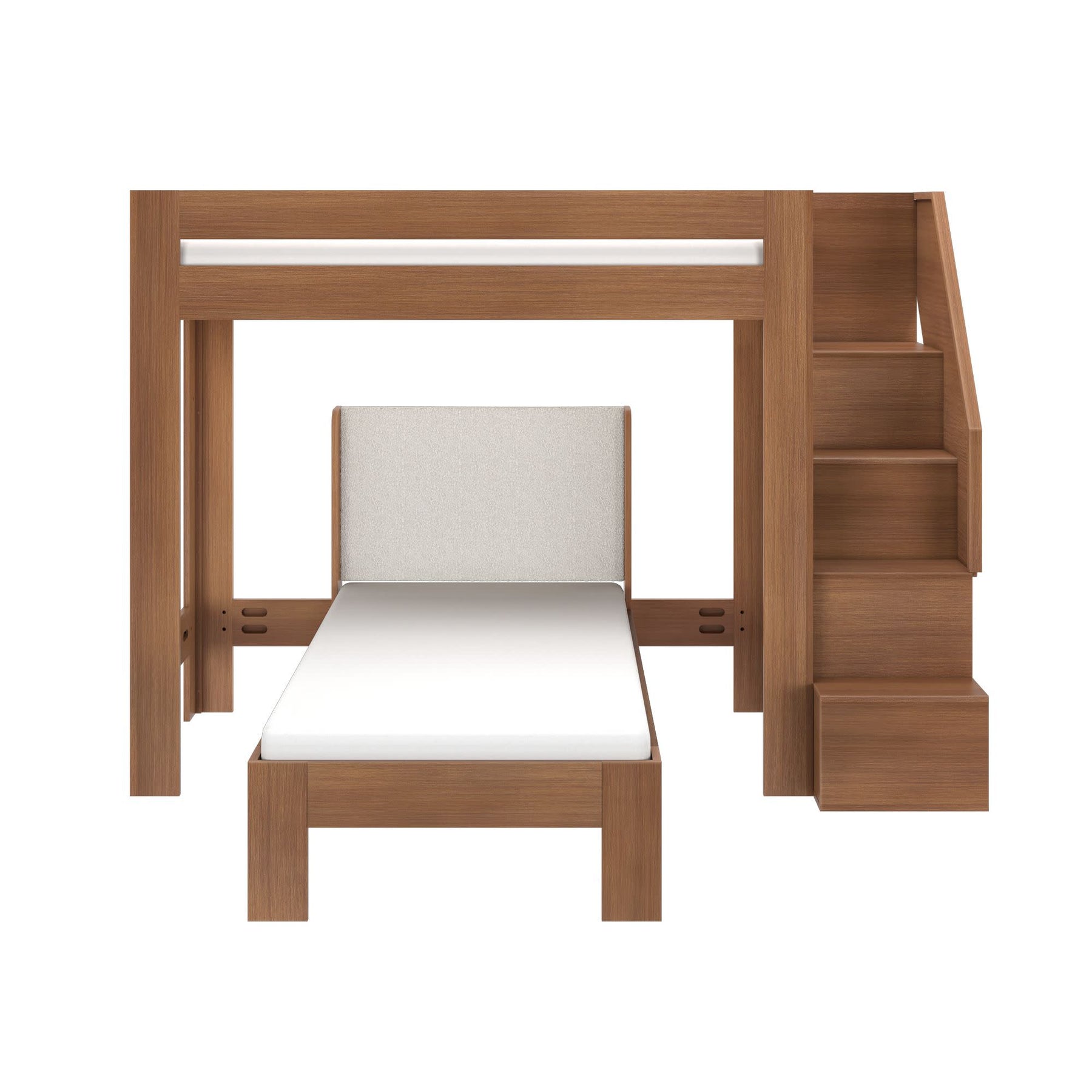 Olympic Twin XL Over Twin XL L-Shaped Bunk Bed with Stairs – Embossed Pecan 4 Olympic Twin XL Over Twin XL L-Shaped Bunk Bed with Stairs in Embossed Pecan