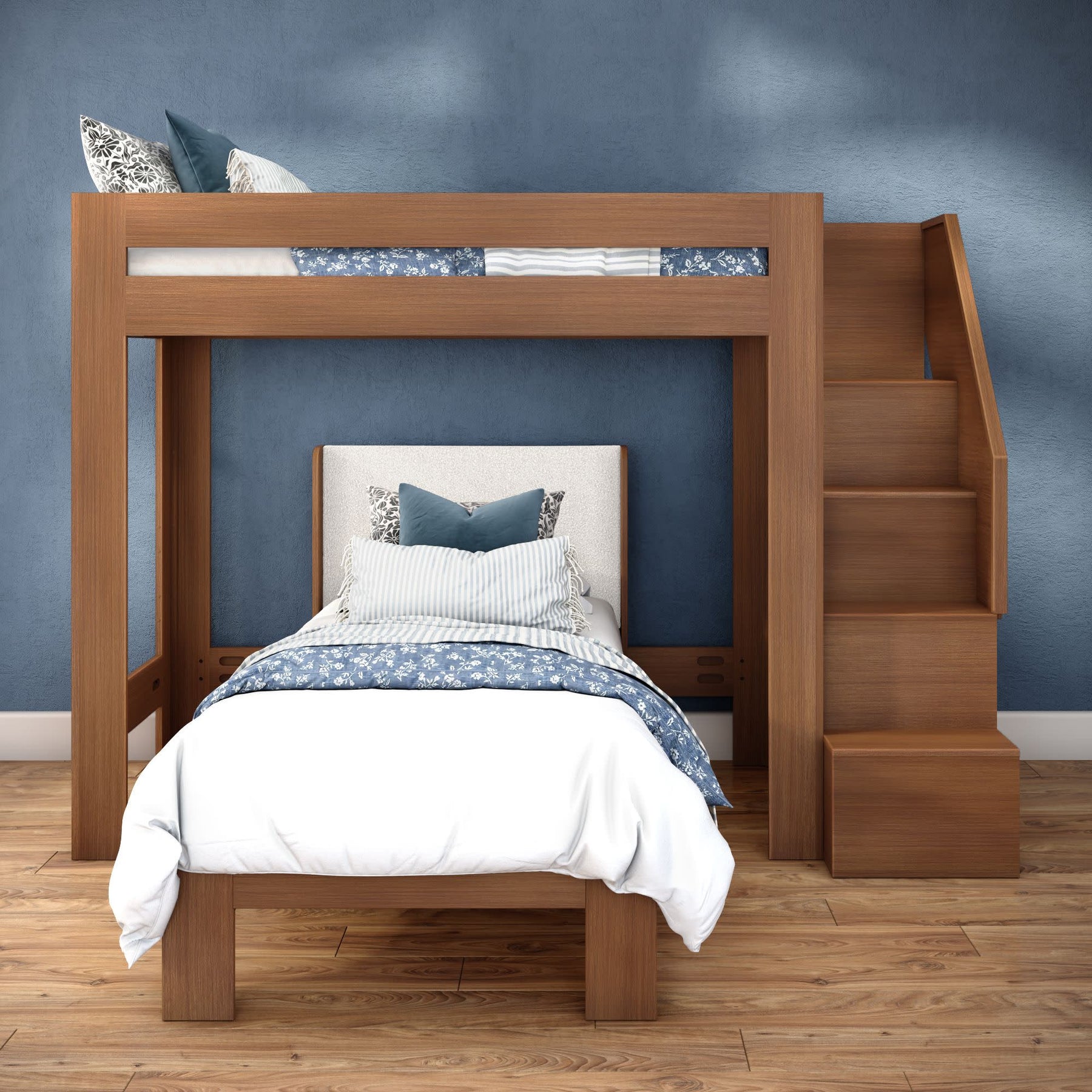 Olympic Twin XL Over Twin XL L-Shaped Bunk Bed with Stairs – Embossed Pecan 7 Olympic Twin XL Over Twin XL L-Shaped Bunk Bed with Stairs in Embossed Pecan