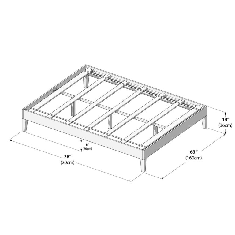 Queen Size Platform Bed Walnut Dimensions Diagram Queen Size Platform Bed in Walnut - dimensions diagram showing 78 inches long, 63 inches wide, and 14 inches tall