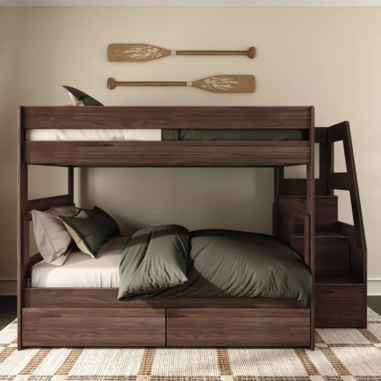 Tahoe Queen over Queen Bunk Bed with Stairs & Storage - Barnwood Brown (2) Tahoe Queen over Queen Bunk Bed with Stairs & Storage in Barnwood Brown - detail view 2