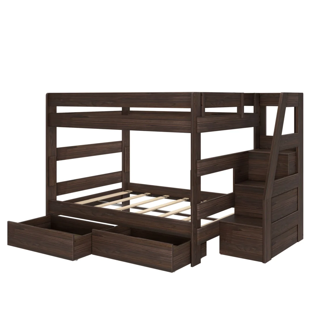 Tahoe Queen over Queen Bunk Bed with Stairs & Storage - Barnwood Brown (3) Tahoe Queen over Queen Bunk Bed with Stairs & Storage in Barnwood Brown - detail view 3
