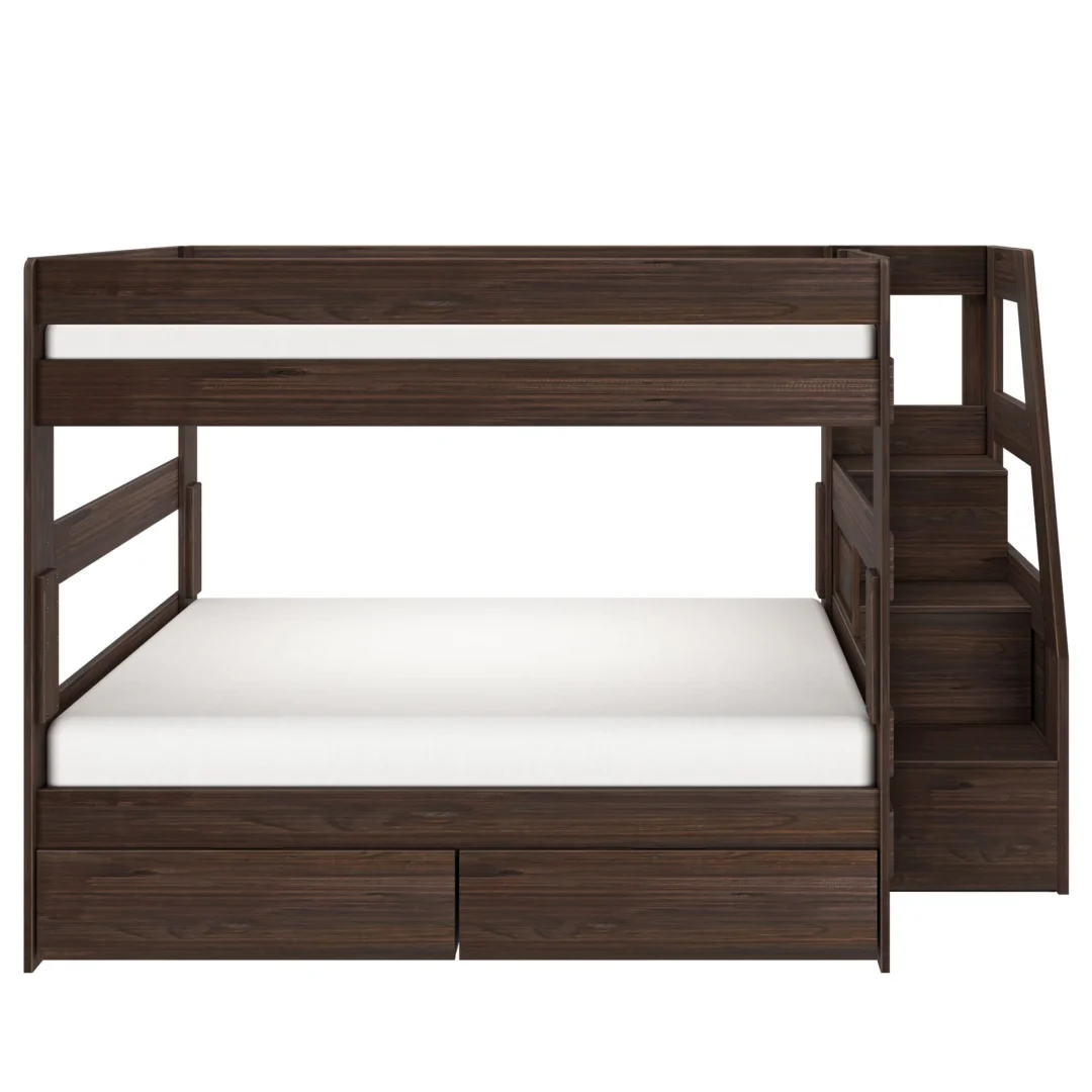Tahoe Queen over Queen Bunk Bed with Stairs & Storage - Barnwood Brown (4) Tahoe Queen over Queen Bunk Bed with Stairs & Storage in Barnwood Brown - detail view 4