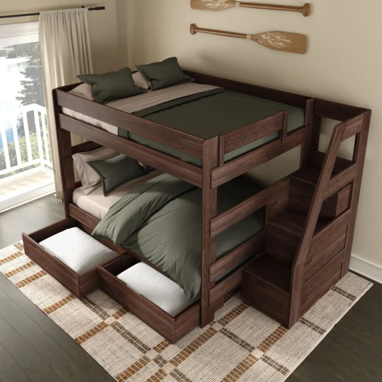 Tahoe Queen over Queen Bunk Bed with Stairs & Storage - Barnwood Brown (8) Tahoe Queen over Queen Bunk Bed with Stairs & Storage in Barnwood Brown - detail view 8
