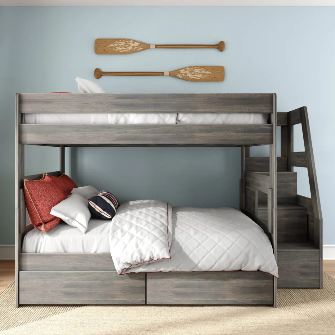 Tahoe Queen over Queen Bunk Bed with Stairs & Storage - Driftwood (2) Tahoe Queen over Queen Bunk Bed with Stairs & Storage in Driftwood - detail view 2