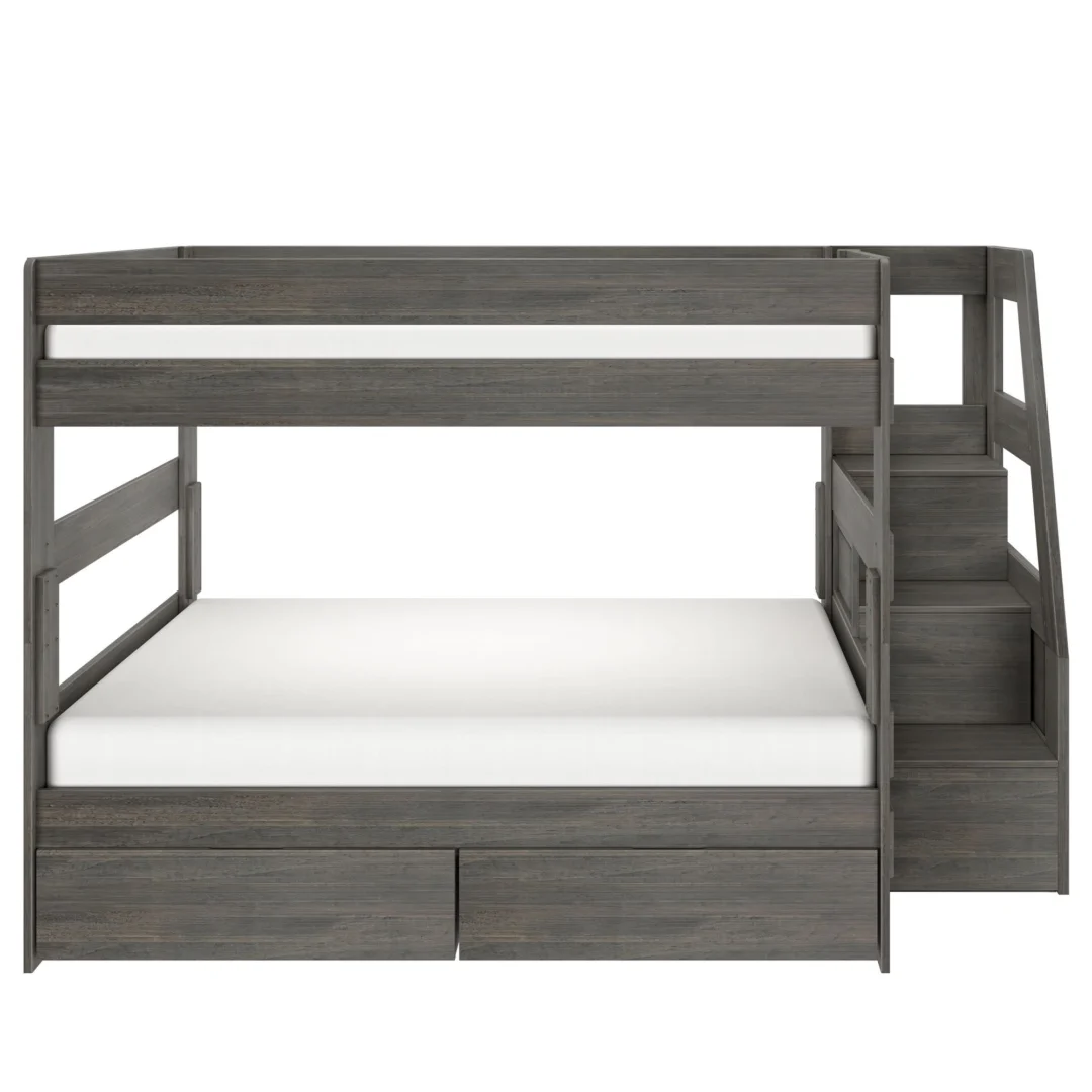 Tahoe Queen over Queen Bunk Bed with Stairs & Storage - Driftwood (4) Tahoe Queen over Queen Bunk Bed with Stairs & Storage in Driftwood - detail view 4