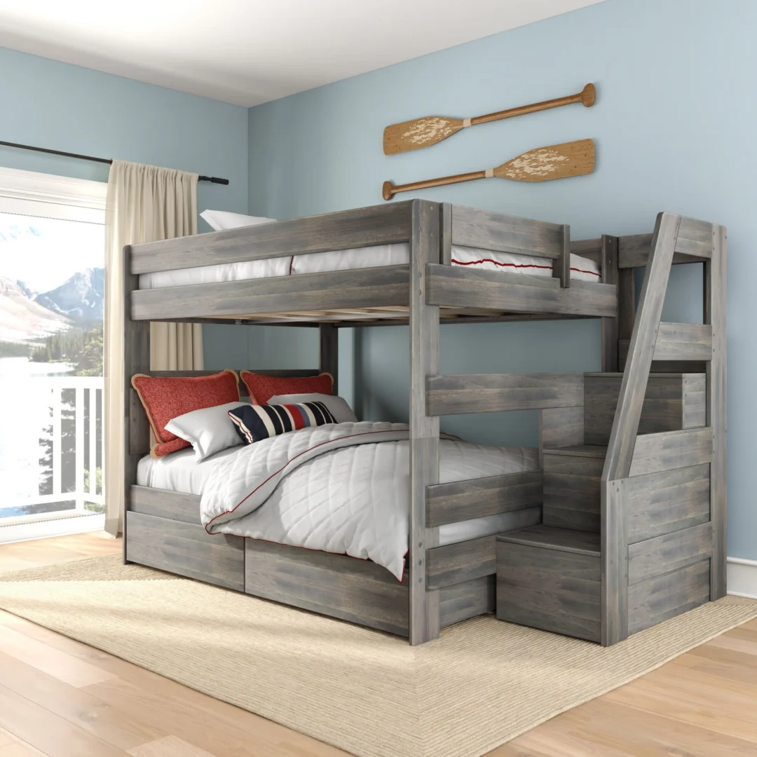 Tahoe Queen over Queen Bunk Bed with Stairs & Storage - Driftwood (7) Tahoe Queen over Queen Bunk Bed with Stairs & Storage in Driftwood - detail view 7