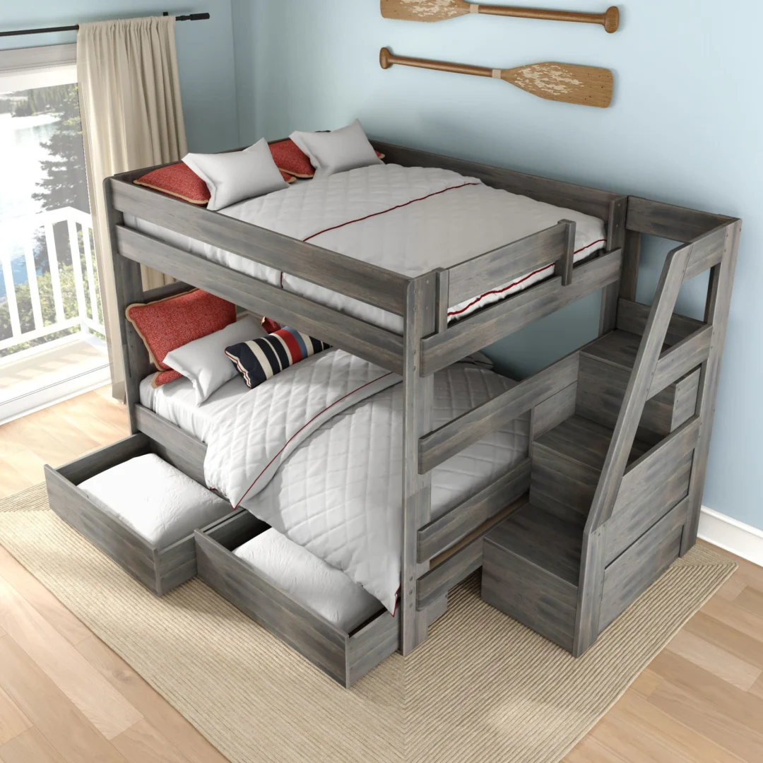 Tahoe Queen over Queen Bunk Bed with Stairs & Storage - Driftwood (8) Tahoe Queen over Queen Bunk Bed with Stairs & Storage in Driftwood - detail view 8