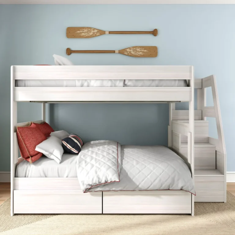 Tahoe Queen over Queen Bunk Bed with Stairs & Storage - White Wash (2) Tahoe Queen over Queen Bunk Bed with Stairs & Storage in White Wash - detail view 2